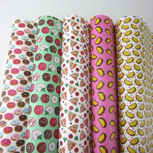 Printed Christmas Donuts pizza cupcakes Faux Leather Fabric Festive Doughnut For DIY bows Accessories A4 Sheet 8"X11" PR009
