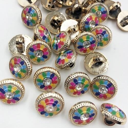 60pcs/package 13MM Shank With Stone Plating Buttons Shirt Sweater Apparel Sewing Accessories Crafts PT324