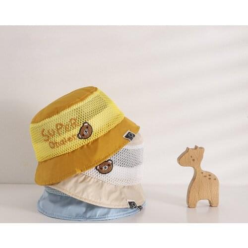Summer Breathable Mesh Baby Caps Lovely Cartton Bear Pattern Kids Boys Girls Sun Hats Toddler Bucket Hats