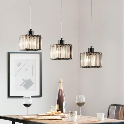DX Modern Led Pendant Lights Dining Room Lights Crystal Lighting Fixture Iron Lamp Creative Square Luminaire Black White Luster