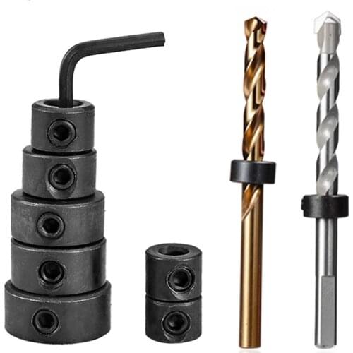 7Pcs/Lot 3-12mm Drill Bit Depth Stop Collar Ring Positioner Spacing Ring Locator Woodworking Drill Bit Hex Wrench