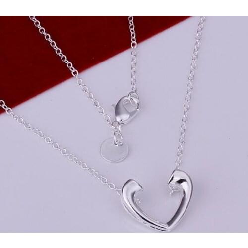 N116 Lucky Charm Silver Color Pendants For Women Jewelry Necklace Accessories Fashion Opened Heart Thin Necklace /dezalga