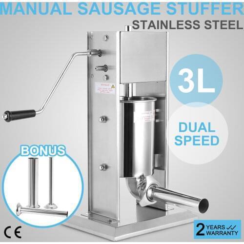 3L Vertical Commercial Sausage Stuffer Two Speed Stainless Steel Meat Press