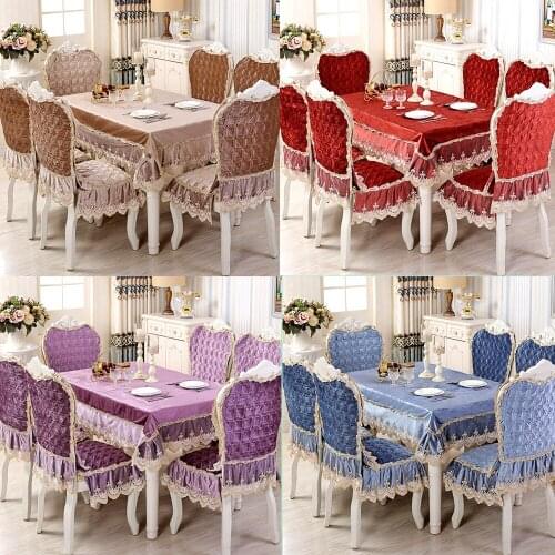 High grade Luxury Europe Lace Tablecloth For Wedding Chair cover high Quality Solid Color Rectangular Round Dining Table Cloth