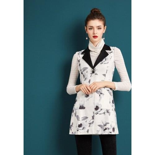 Vest Coat Women 2020 Autumn And Winter New Fashion Ink Print Turndown collar Sleeveless Casual Vest Hot Sale