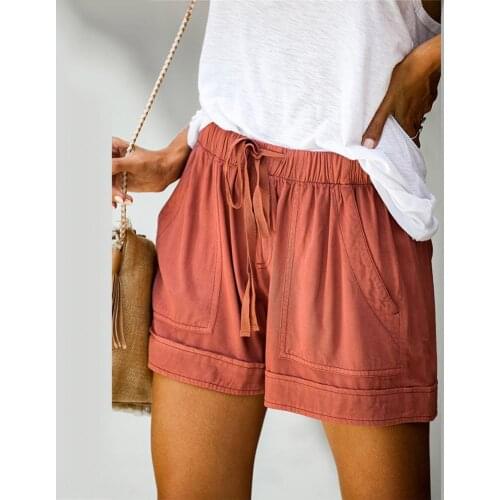 Women Casual Solid Color Shorts Drawstring Multi Pockets Minipants Hot Pants