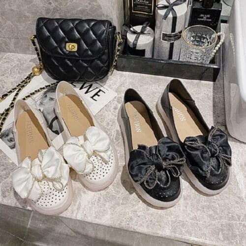 Sweet Bow Round Head Shallow Mouth Ladies Single Shoes Spring And Summer New Hollow Breathable Large Size Casual Shoes
