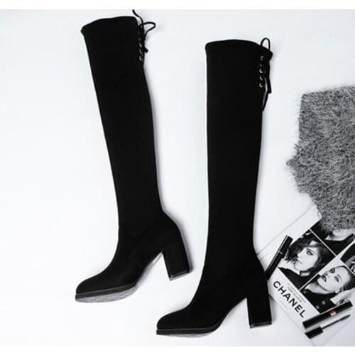 Over The Knee Boots Women Autumn Winter Shoes Over Knee High Heels for Women Suede Booties Black Block Heels Sexy Overknee Boots