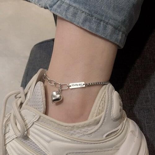Fashion New Handmade 925 Sterling Silver Love Heart Anklet Bracelet For Women Party Beach Jewelry SL265