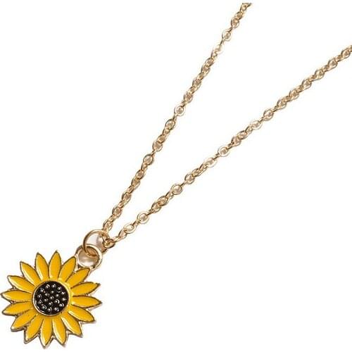 Women Sunflower Pendant Necklace with Gift Cards Cute Flower Clavicle Chain Necklace Gift for Love Friends High Quality