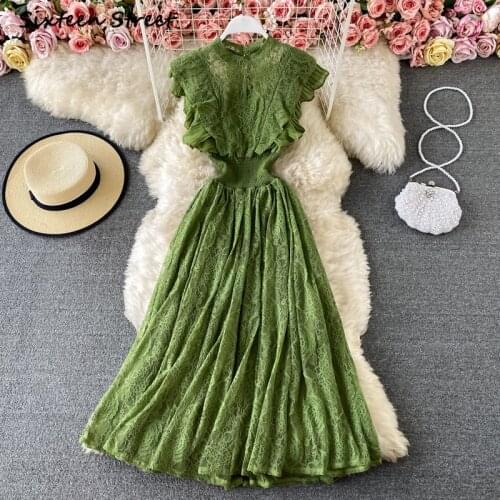 Maxi Dresses for Women Spring Autumn Lace O Neck Slim Elegant Fashion Vestido De Mujer Korean Dress Vintage High Quality 2021