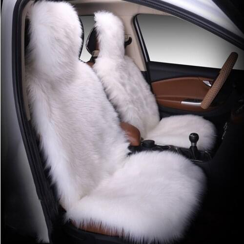 Winter Warm Car Seat Cover Luxury Long Wool Front Seat Cover 1 piece white