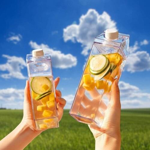 1000ml Transparent Simple Milk Box Shaped Water Cup Portable Plastic Bottle For Fruit Tea Drinking Outdoor