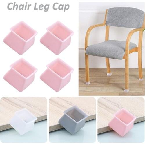 4PCS Chair Leg Caps Silicone Furniture Protection Cover Nonslip Square Floor Protector for Prevent Scratches