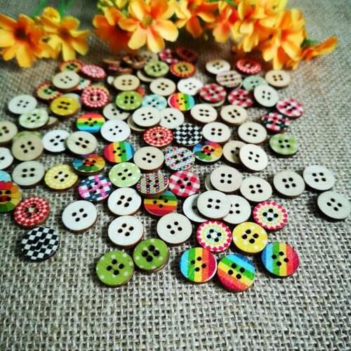 40/100Pcs/lot 15mm Mixed Random 4 Holes Wooden Buttons for Sewing Crafting Pack Wood Buttons For Clothing Sewing Decoration