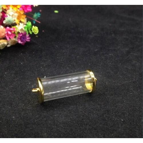 5sets/lot 28*12mm tube shape glass bottle gold color with double opening glass globe jewelry vial pendant diy necklace findings