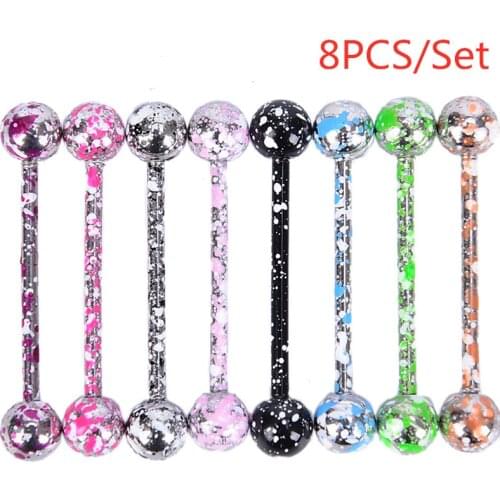 8Pcs Mixed Color Tongue Rings Assorted Piercing Barbells Bars Surgical Stainless Steel Jewelry Eyebrow Tragus Nipple Ring