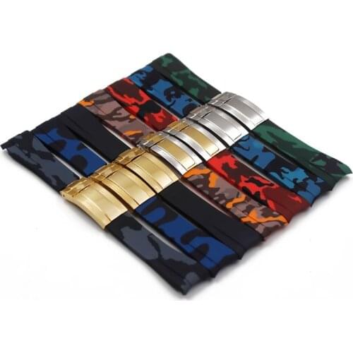 Watch accessories mens camouflage rubber strap For Rolex water ghost 20mm women waterproof silicone sports watch strap buckle