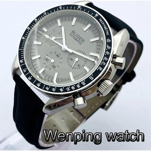 Bliger 40mm new mens top luxury mechanical watch silver case grey dial date waterproof mens automatic watch