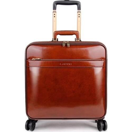 Fashion Brand Genuine Leather rolling luggage business travel suitcase spinner carry on high quality trolley case 16"20" inch