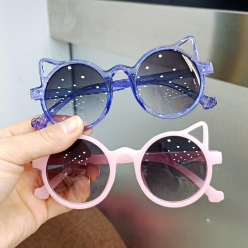 Childrens Colors Cartoon Sun Glasses Cat Ear Bear Shape Round Glasses Boys Girls Vintage Sunglasses UV Protection Kids Eyewear