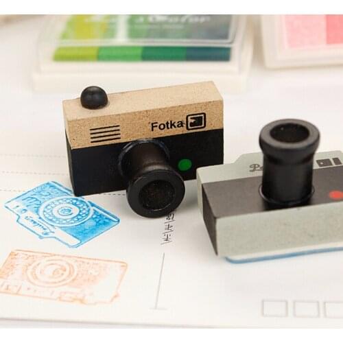 DIY Lovely 2 Model Korea Wooden Retro Camera Rubber Stamp Seal Gray & Brown