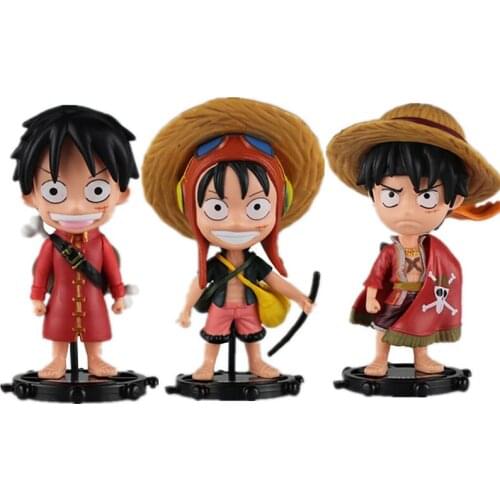 10CM 3pcs/Set Japanese Cartoons Q Version Anime Action Figures One Piece 74/48 Generation Luffy Pvc Collection Model Toys Gift