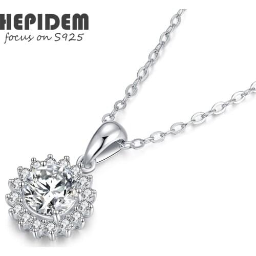 HEPIDEM 100% Really 1ct 6.5mm D Moissanite 925 Sterling Silver Necklace Diamond Test Passed Jewelry Women Christmas Gift H001