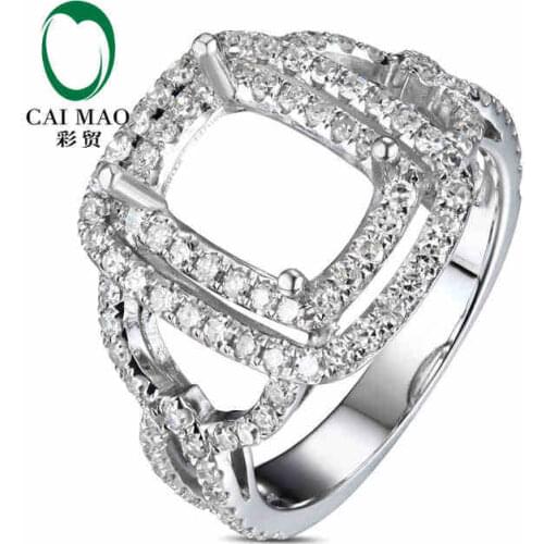 CaiMao Emerald cut Semi Mount Ring Settings & 0.85ct Diamond 18k White Gold Gemstone Engagement Ring Fine Jewelry