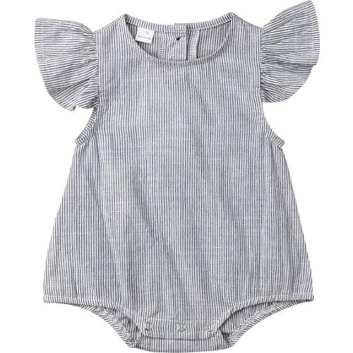 Vertical Stripe Fly Sleeve Newborn Baby Girls Romper Jumpsuit Outfit Clothes Summer