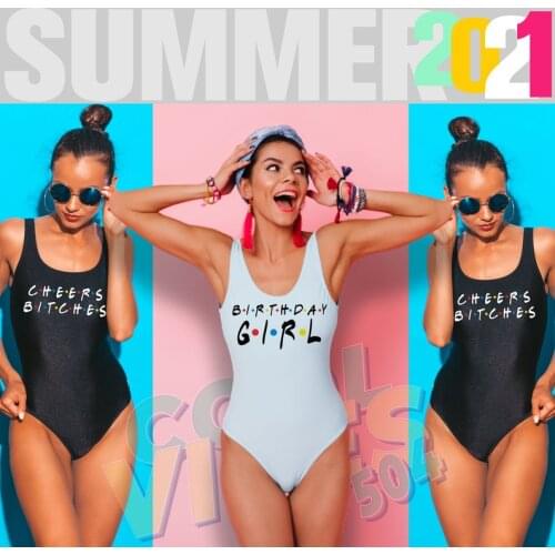 Friends Birthday Babe Party Swimsuits Female Bather Bathing Suit Push Up Monokini SwimWear Sexy White One Piece Swimsuit 2021 XL