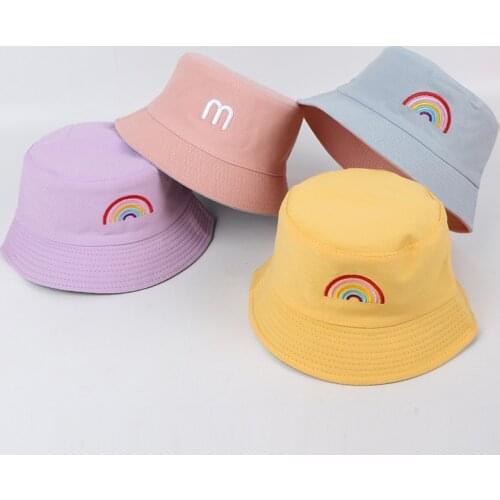 Summer Baby Girls Rainbow Two Side Embroidery Bucket Hat For Boys Kids 2-7Y Cartoon Cute Outdoor Fashion Sun Fisherman Caps