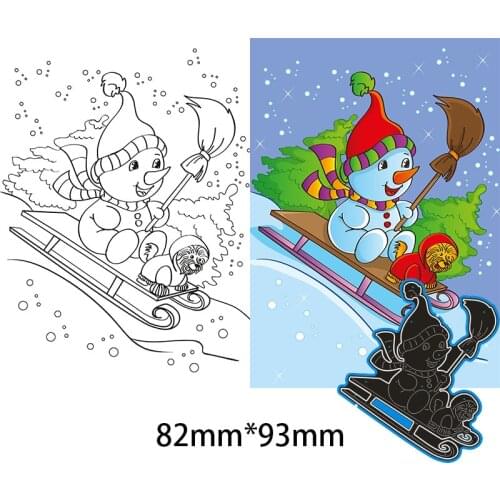 82*93mm Snowman and Dog in skiing Metal Dies for 2020 New Stencils DIY Scrapbooking Paper Cards Craft Making Craft Decoration