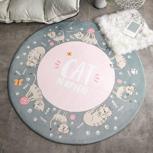 Cute Cat Cartoon Round Carpet Door Floor Mat Living Room Bedroom Decoration DoorMat Children Climbing Anti-slip Mat Tapis Salon