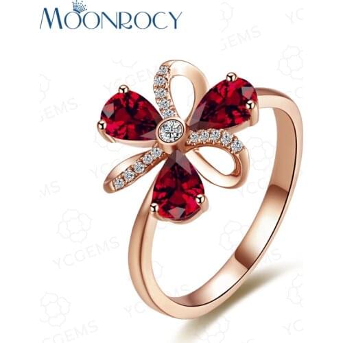 MOONROCY Drop Shipping Fashion Cubic Zirconia Rose Gold Color Red Crystal Wedding Rings Jewelry Wholesale for Women Girls Gift
