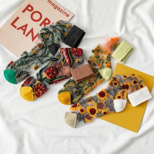 New Women Socks 2020 Spring Colors Sunflowers Women Fashion Ankle Cute Socks Women Transparent Korea Style Womens Fashion Socks