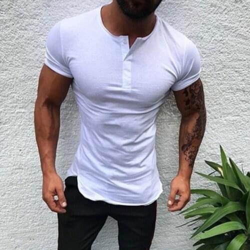 Pure Color Short-Sleeved Button Casual T-Shirt Mens Sports Shirt Slim Round Neck Pullover Summer Multicolor 2021 New Commute