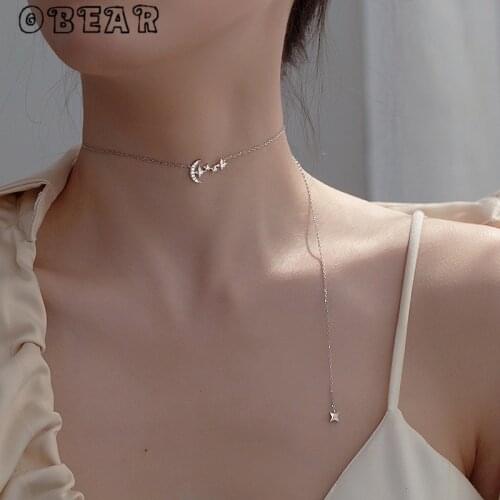 OBEAR Glittering Zircon Moon Star Choker Necklace Stretching Chain Necklace for Women Wedding Gift