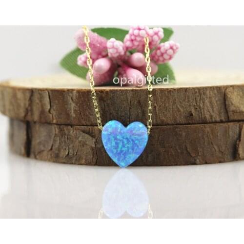 Free shipping Fire dream light blue op06 opal heart shape pendant necklace for girl with fancy gold O chain with wholesale price