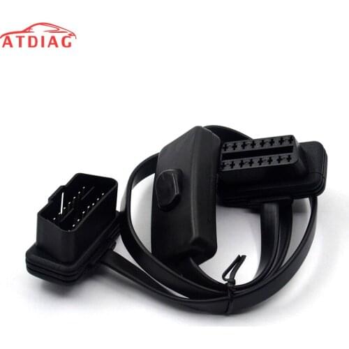 Flat Thin Noodle OBD Interface with Switch OBDII OBD 2 16Pin Male To Female ELM327 Diagnostic Extension Cable Scanner Connector