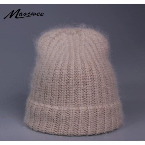 Rabbit Fur Beanie Hat Autumn Winter Solid Color Warm Knitted Cover Head Beanies Caps Skullies Hats For Women Girl Hats 2019 New
