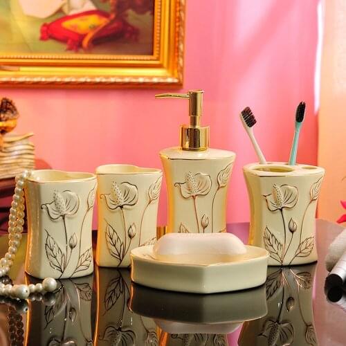 Wedding Scrub Supplies Household Bathroom Scrub Set Nordic Ceramic Bathroom Five-Piece Mouth Cup Set lo861021