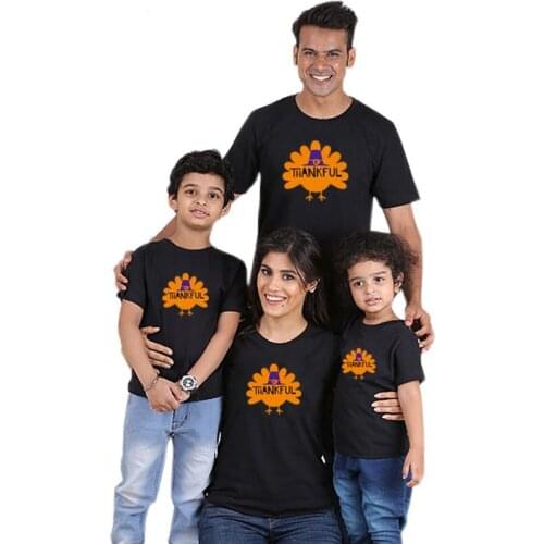THANKFUL Print T-shirt Family Look Matching Outfits Mommy And Me Clothes Mother Daughter Father Son Baby Girl Mom Big Sister New