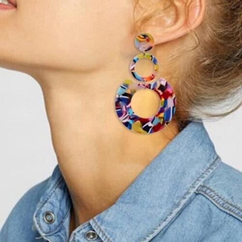 1 Pair Color Block Acrylic Round Drop Earrings For Woman 2021 New Fashion Summer Beach Earrings Jewelry