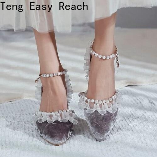 Women Square High Heels Pumps Shoes Woman 2021Female Ankle Strap Faux Suede Pointed Toe Heeled Sandals Lady Office Career