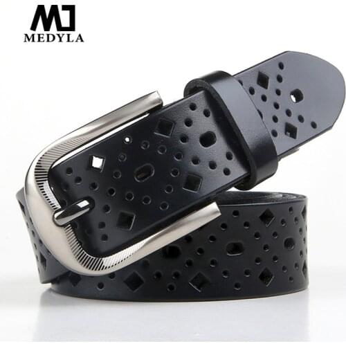 MEDYLA Ladies Belt Hollow Cowhide Belts Wild Decoration Retro Cowhide Woman Belt Fashion Student Strap