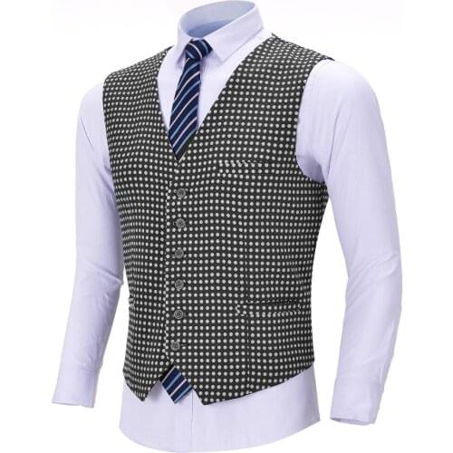 Polka Dot Black Waistcoat For Men Suit Vest Formal Casual Slim Fit V-neck Gentlemen Vintage For Weddiing Groomsmen Din