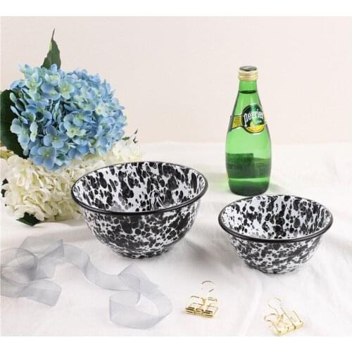 16cm British Art Enamel Enamel Retro Nostalgic Splash-Ink Grain Salad Yogurt Noodle Bowl