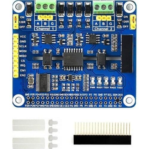 2-Channel Isolated RS485 Expansion HAT for Raspberry Pi 4B/3B+ SC16IS752 Solution with Multi Onboard Protection Circuits
