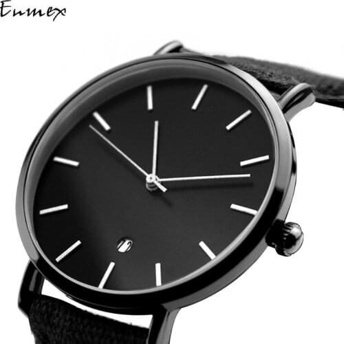 2019 Enmex creative Stylish wristwatch brief face black simple calendar casual Canvas strap fashion Stylish clock quartz watch